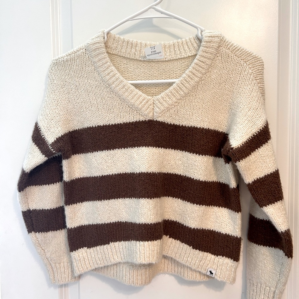 Abercrombie Kids Cream and Brown Striped Sweater
